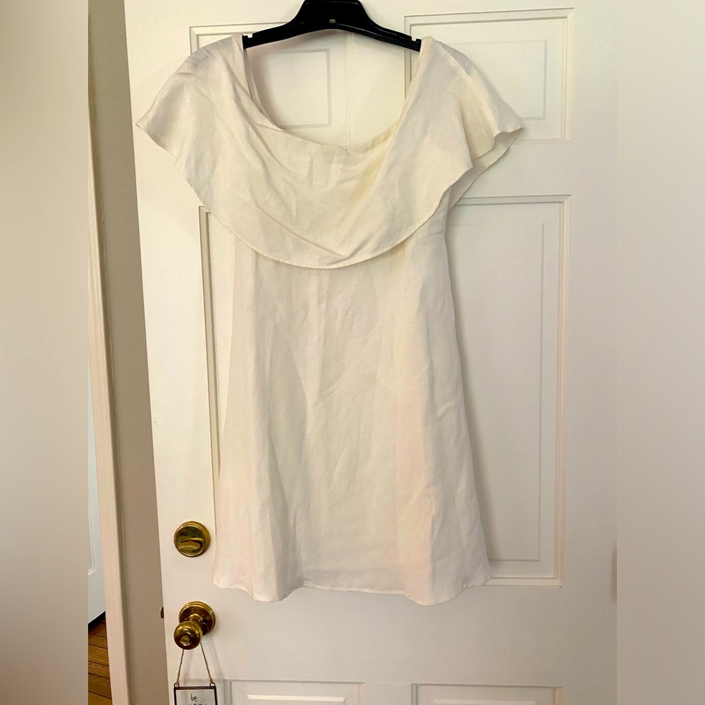 Loft Off The Shoulder White Linen Dress